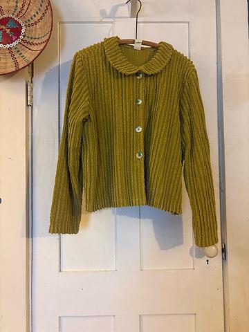 funky green chenille top with Peter Pan collar