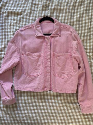 Pink denim cropped jacket