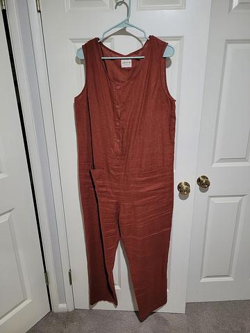 Offon linen jumpsuit L tall redwood