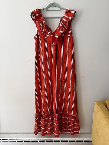 Striped ruffle maxi dress