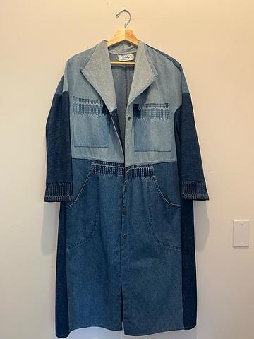 Long Upcycled Denim A-Line Coat