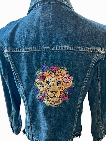 Denim jacket embroidered with with flowers design