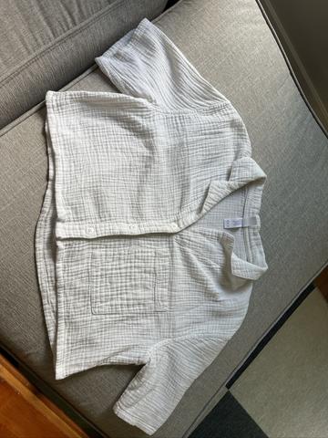 Cotton gauze cropped button up shirt