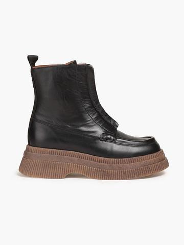 Platform front zip leather boots
