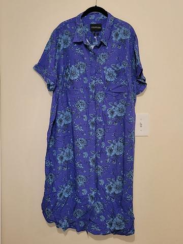 Purple and blue floral shirt dress