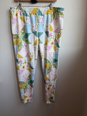 Patchwork Picnic Joggers in a Katie Daisy print
