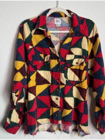 Woven raglan button down