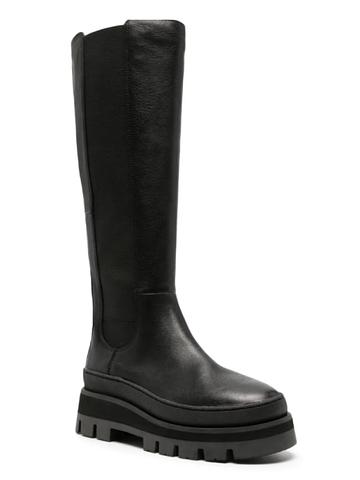 Orianna Tall Knee High Black Leather Lug Sole Boots