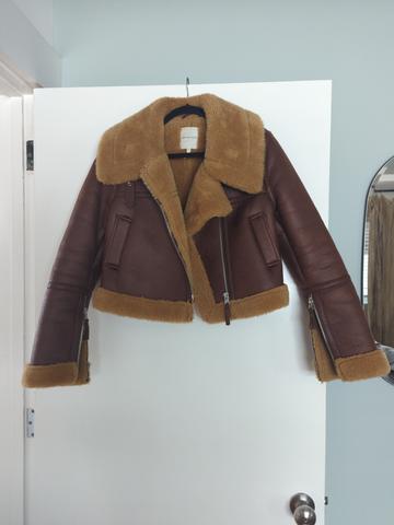 Faux leather fur lined bomber jacket
