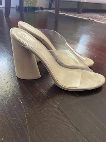 Clear and tan heels