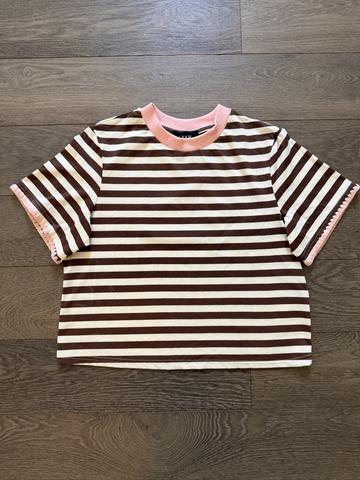 Brown and pink striped top
