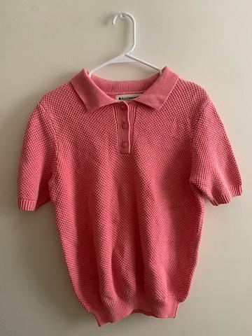 Pink Knit Collar T-Shirt