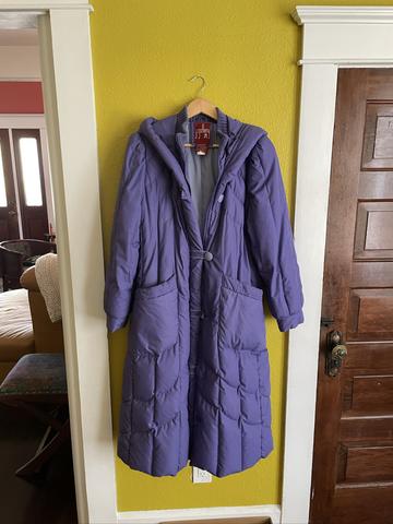 Purple quilted down coat