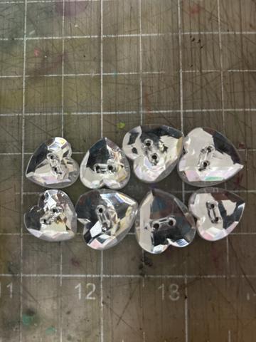 Silver heart gem buttons