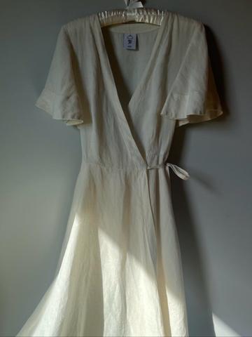Butterfly Sleeve Wrap Dress in White