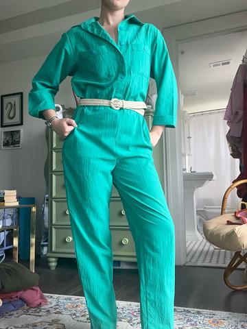 green jumpsuit