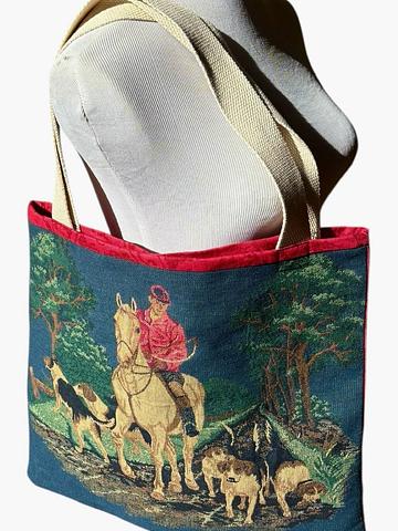 Handmade tote bag vintage hunting scene
