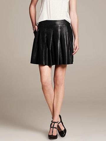 pleated leather mini skirt