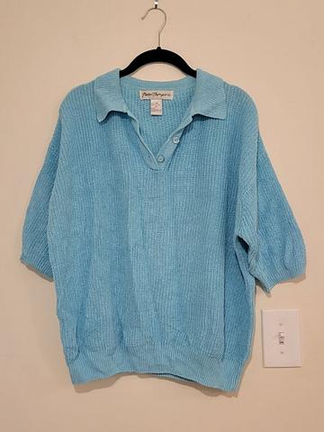 short sleeve blue knit top
