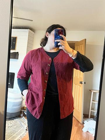 90’s baseball style linen cotton blend button down top