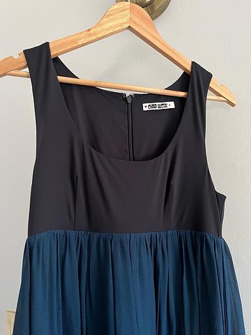 black + blue chiffon dress