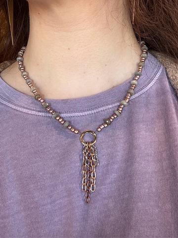 Labradorite and metal tassel necklace