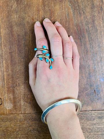 Sterling Silver Turquoise Leaves Ring
