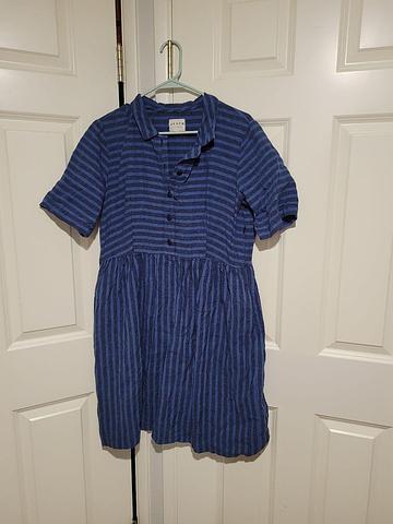 Offon blue striped linen dress L XL