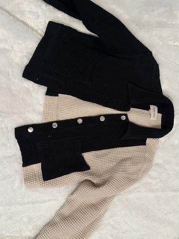 Cropped Cotton Waffle Colorblock Jacket
