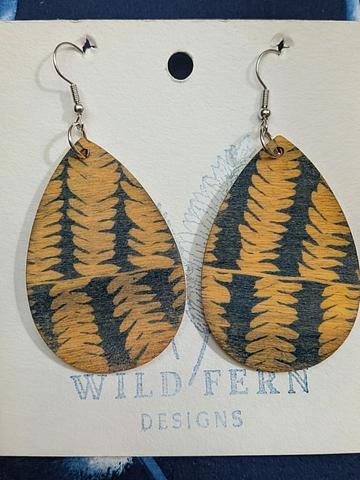 Fern Cyanotype Birch Teardrop Earrings