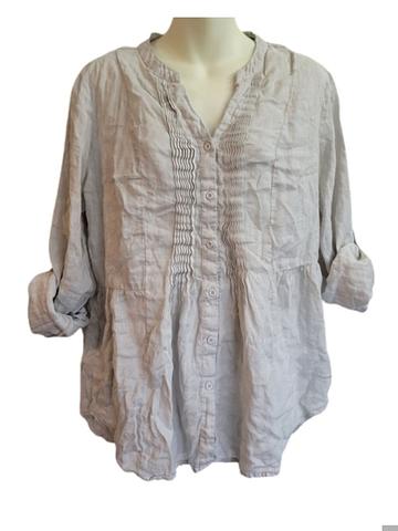 Malvin I Love Linen Hamburg Germany Pleated Roll Tab Sleeve Blouse XL