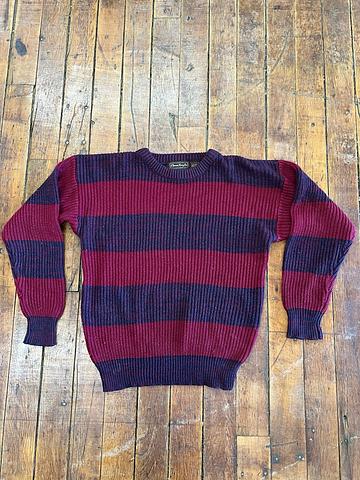 red blue striped sweater