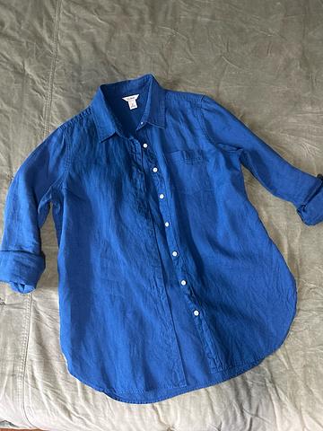 cobalt blue button top linen shirt