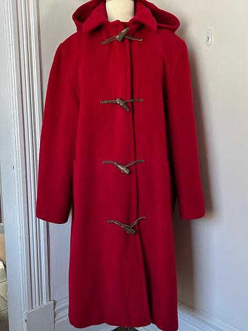 Red Wool Coat with Leather Toggle Straps