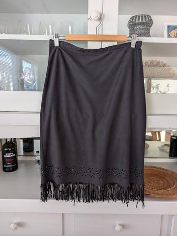 Black Faux-Suede Fringe Skirt