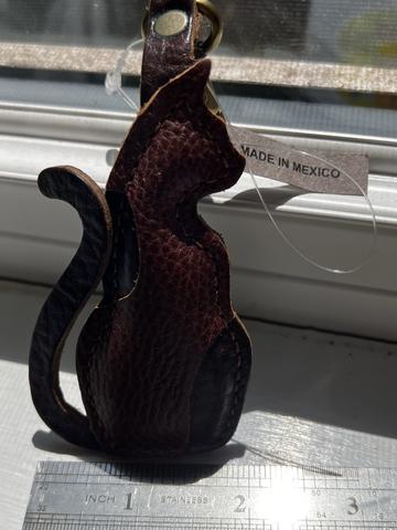 Brown Leather Cat Keychain - Portland Leather