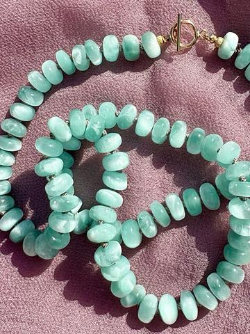 Hand-knotted green moonstone necklace