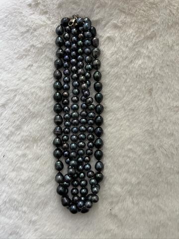 Three cultured dyed black pearl necklaces