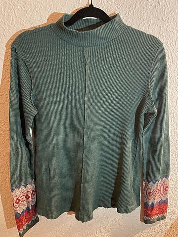 Maurices   Teal Green Mock Neck Thermal Top With Fair Isle Cuffs