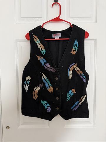 Rainbow feather denim vest