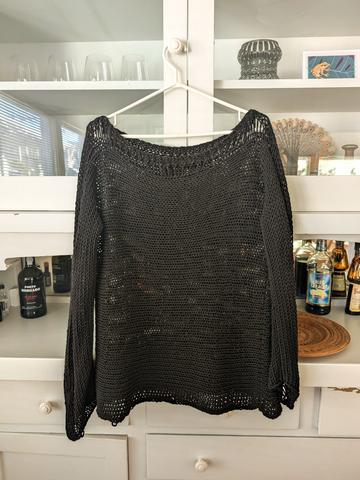 Open Weave Black Cotton Sweater