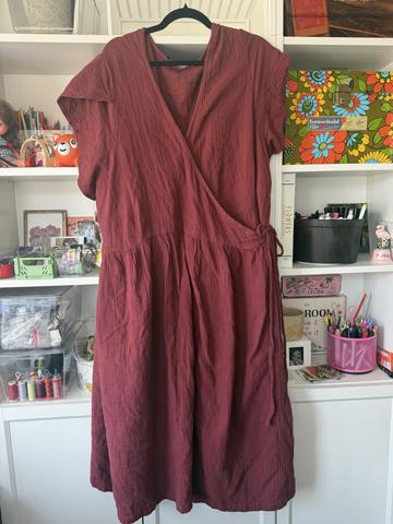 By London Hannah Wrap Dress in Merlot Cotton Double Gauze