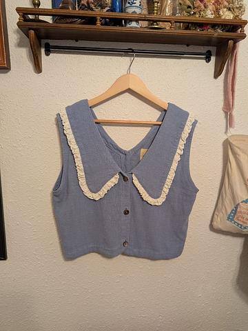 Ruffle Collar Button Down Sleeveless Top