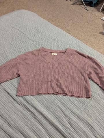 raw edge waffle knit sweatshirt