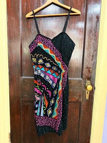 Rainbow Beaded Silk Cocktail Dress
