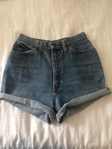 Orange tab cut-off jean shorts