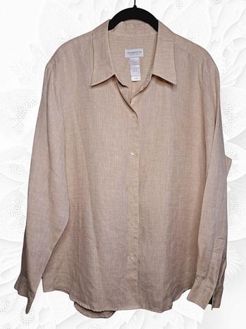 Vintage Lizsport 100% Linen Button Up Collared Shirt