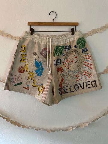 Grain sack shorts- hand drawn