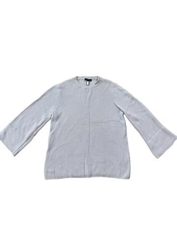 100% Merino Wool Ribbed Sweater Crew Neck Bell Sleeve XS