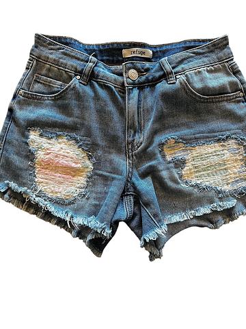 Upcycled jeans shorts with quilted patches